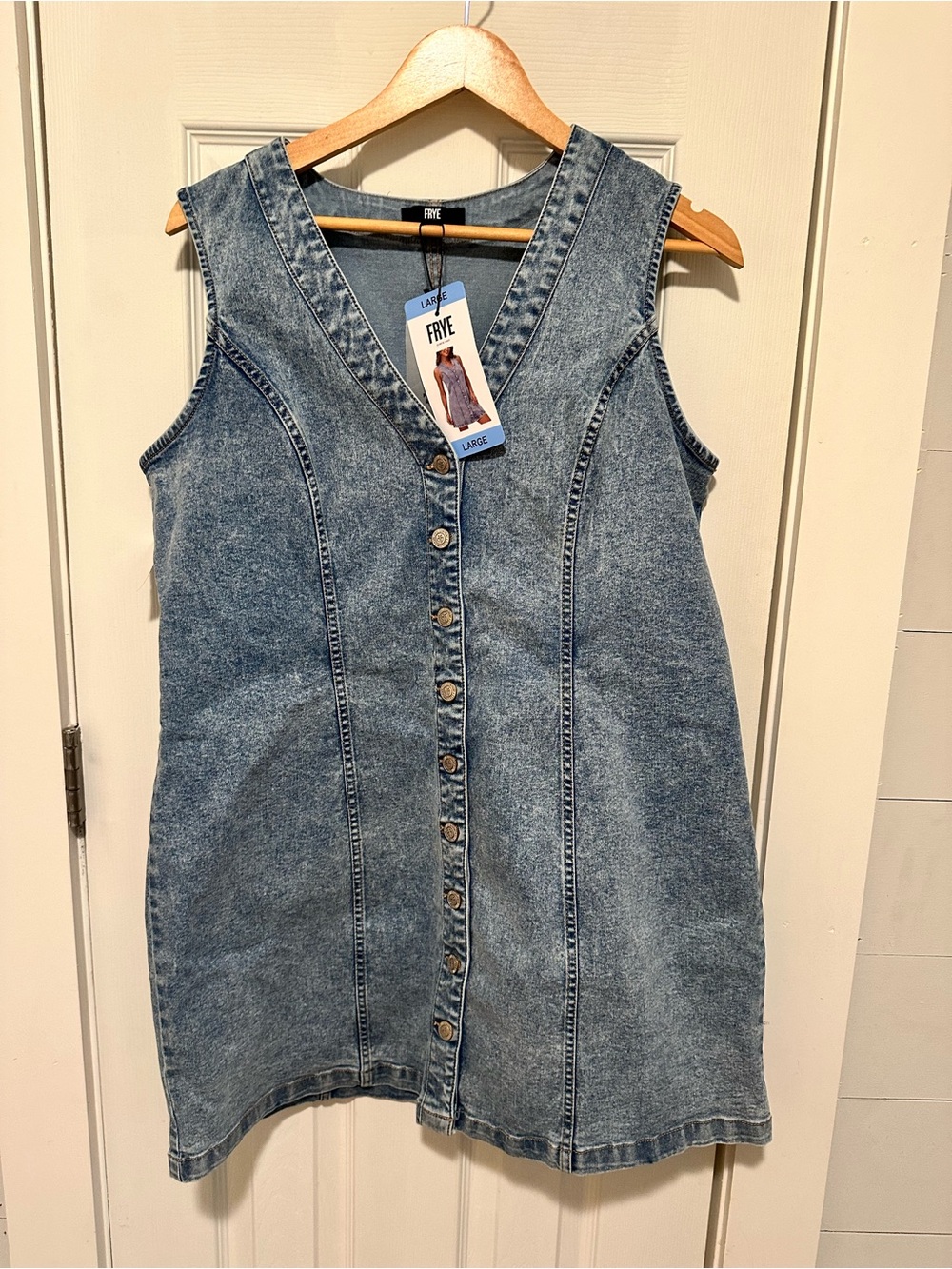 Frye Washed Denim Button-Front Mini Dress in Light Blue